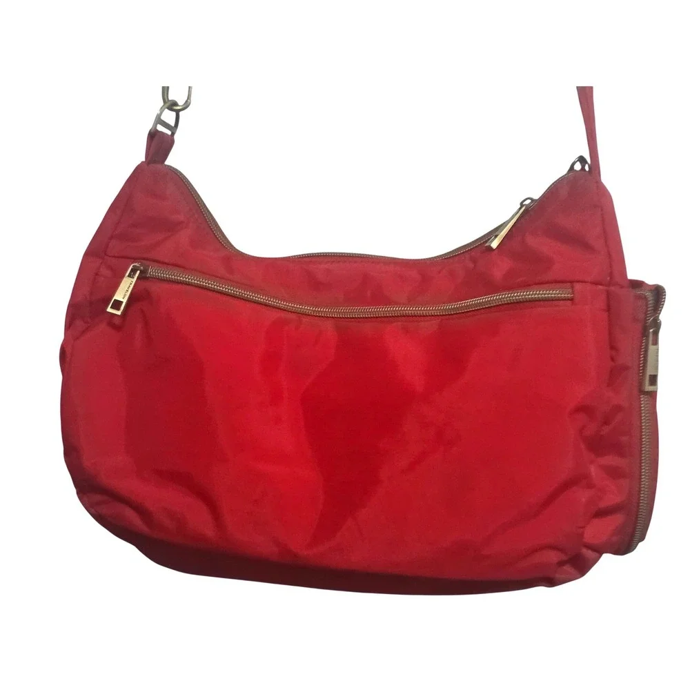 Travelon Anti-Theft Red Nylon Crossbody Hobo Bag Multiple Pockets Adjustable - Picture 5 of 11